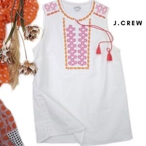 J. CREW White Pink Orange Embroidered Top Sz 2